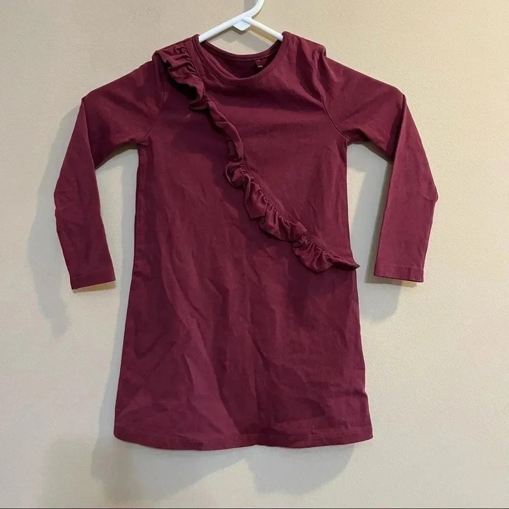 Toddler Girl 3-4 Years Marks and Spencer Ruffle Long Sleeve Dress Cranberry